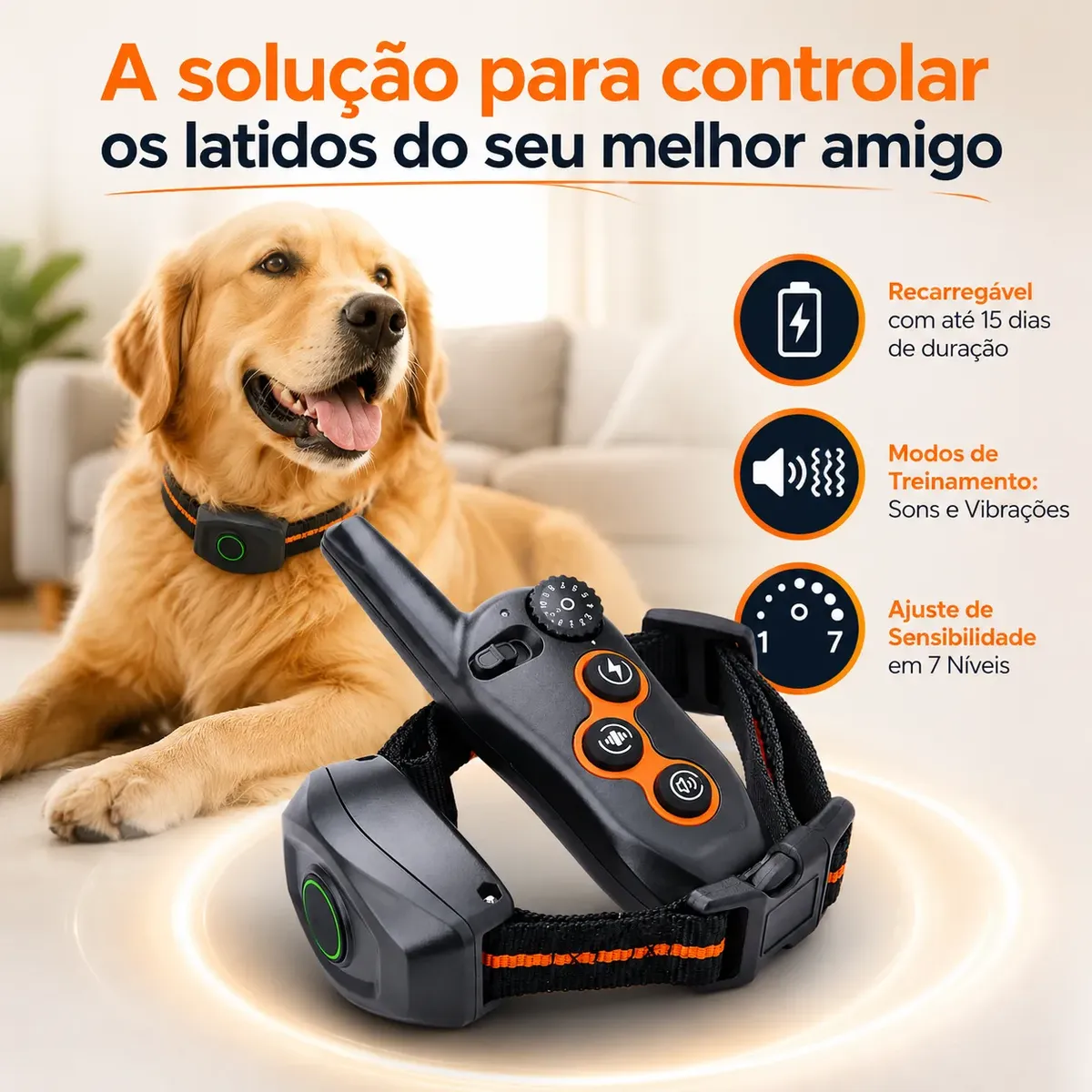 Coleira Eletrônica Pet Adestramento Anti-latido Recarregável - 1